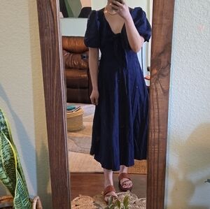 Eyelet Navy blue tie front puffy sleeves dress